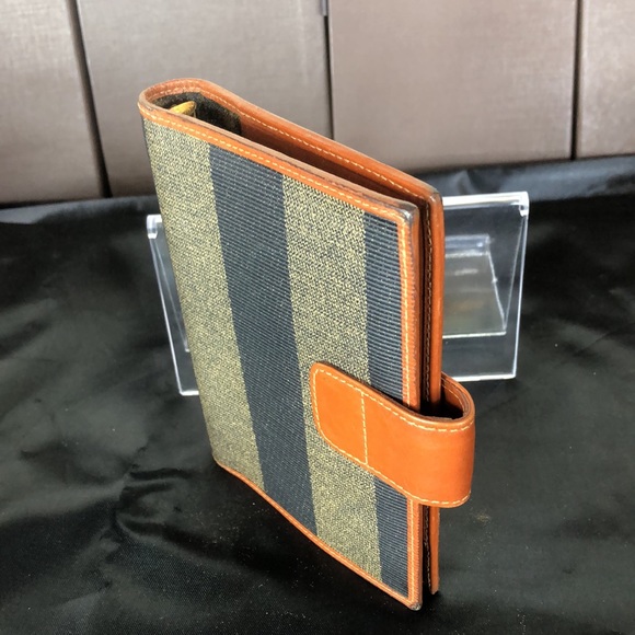FENDI PEQUIN PECAN Striped Agenda Binder Passport Holder Credit Card Wallet - Picture 4 of 12